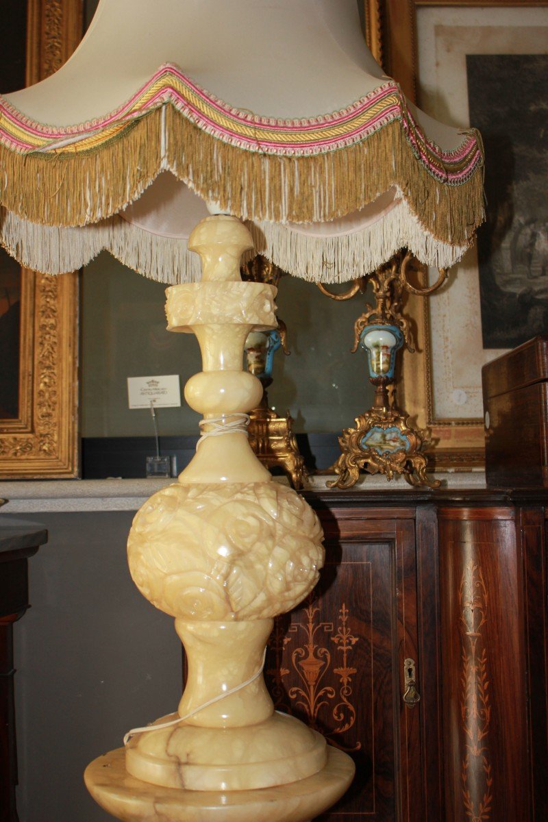 French Marble Column Lamp | Early 1900s White Marble-photo-2