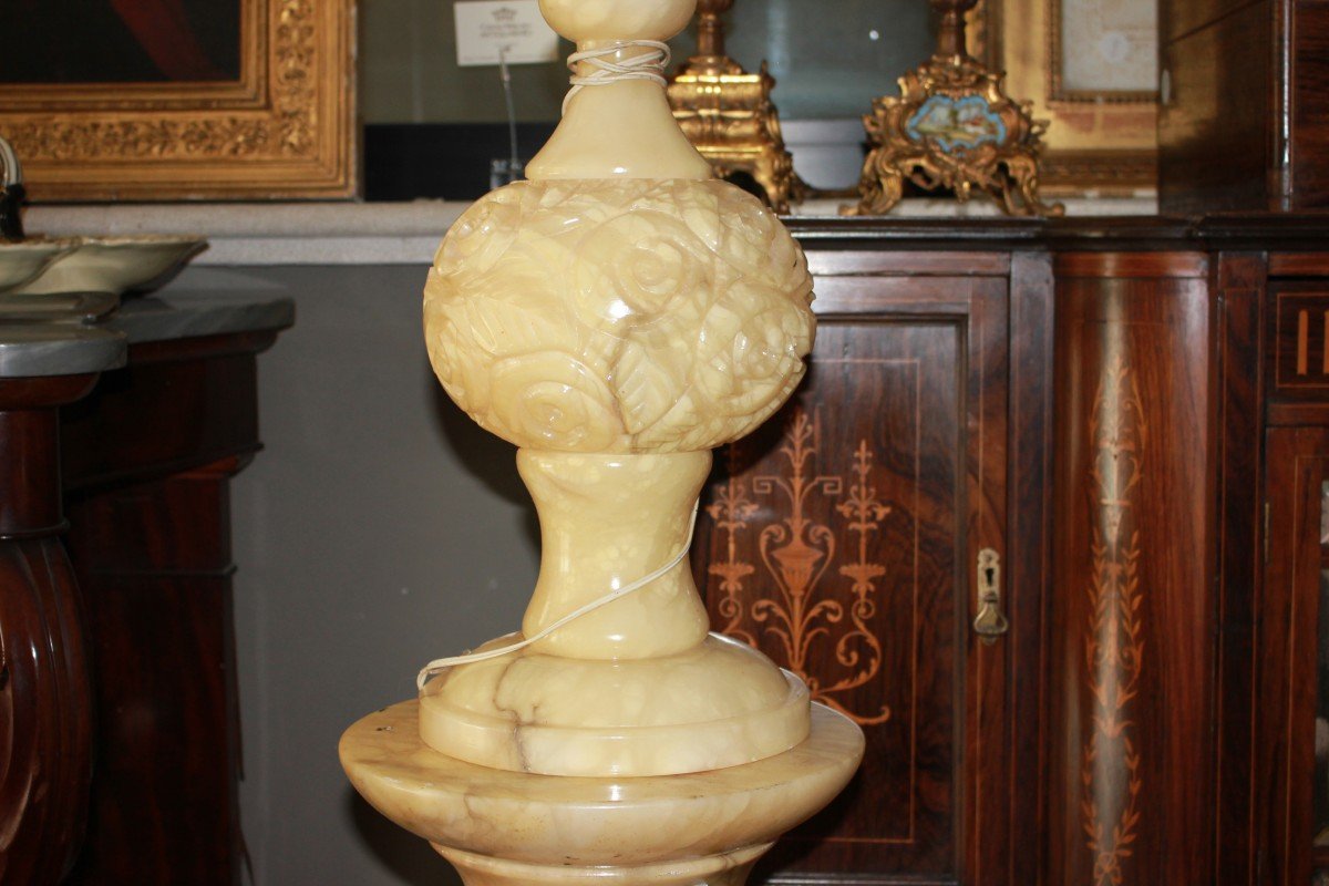 French Marble Column Lamp | Early 1900s White Marble-photo-4