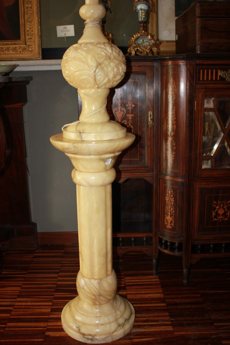 French Marble Column Lamp | Early 1900s White Marble-photo-1