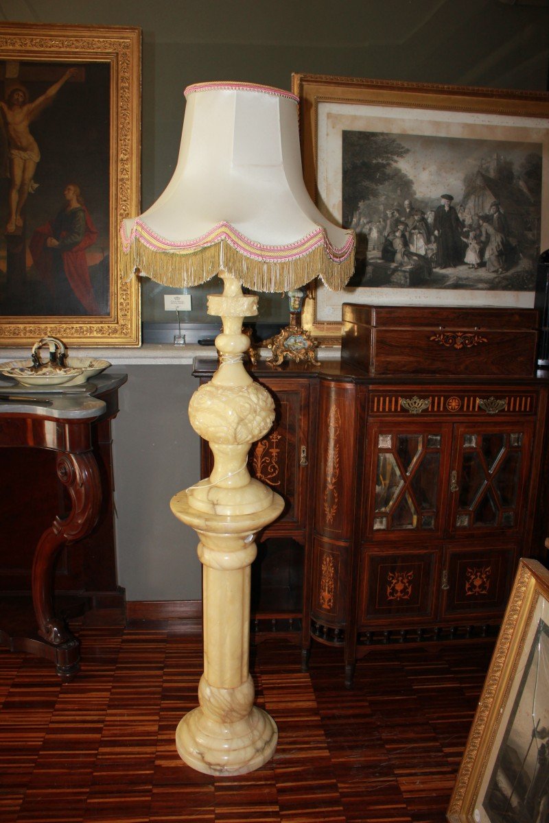 French Marble Column Lamp | Early 1900s White Marble