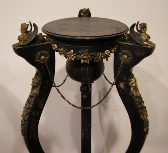 French Mid-1800s Empire Style Plant Stand In Ebonized Wood. They Have Rich Applications In Bron-photo-2