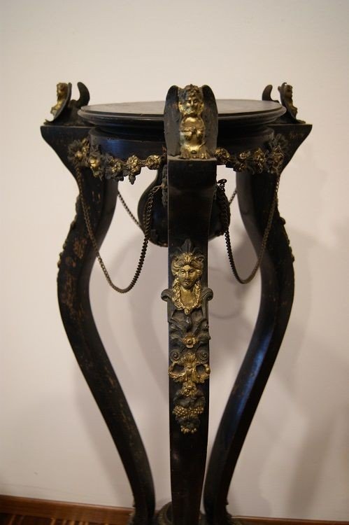 French Mid-1800s Empire Style Plant Stand In Ebonized Wood. They Have Rich Applications In Bron-photo-3