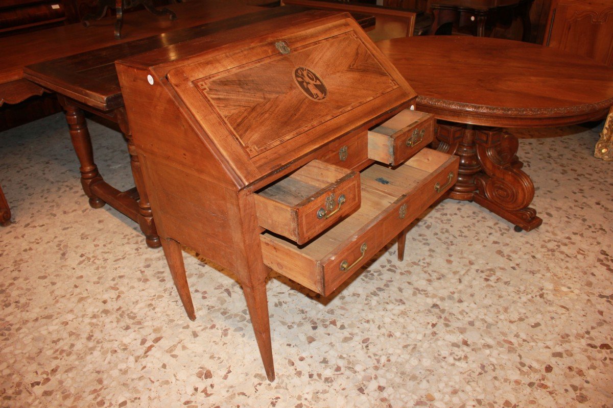 Late 18th Century French Drop-front Desk In Walnut, Inlaid, Louis XVI Style-photo-3