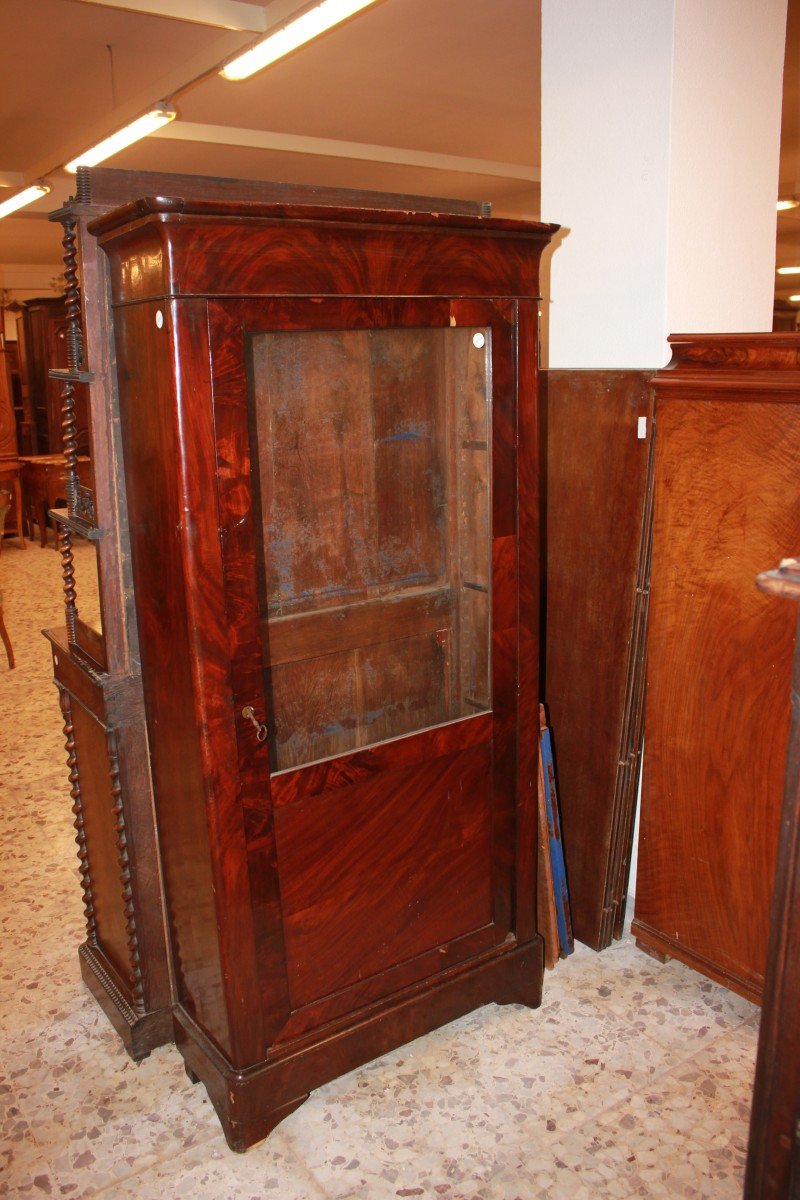 French Display Cabinet Bookshelf In Directoire Style, Flame Mahogany, 19th Century