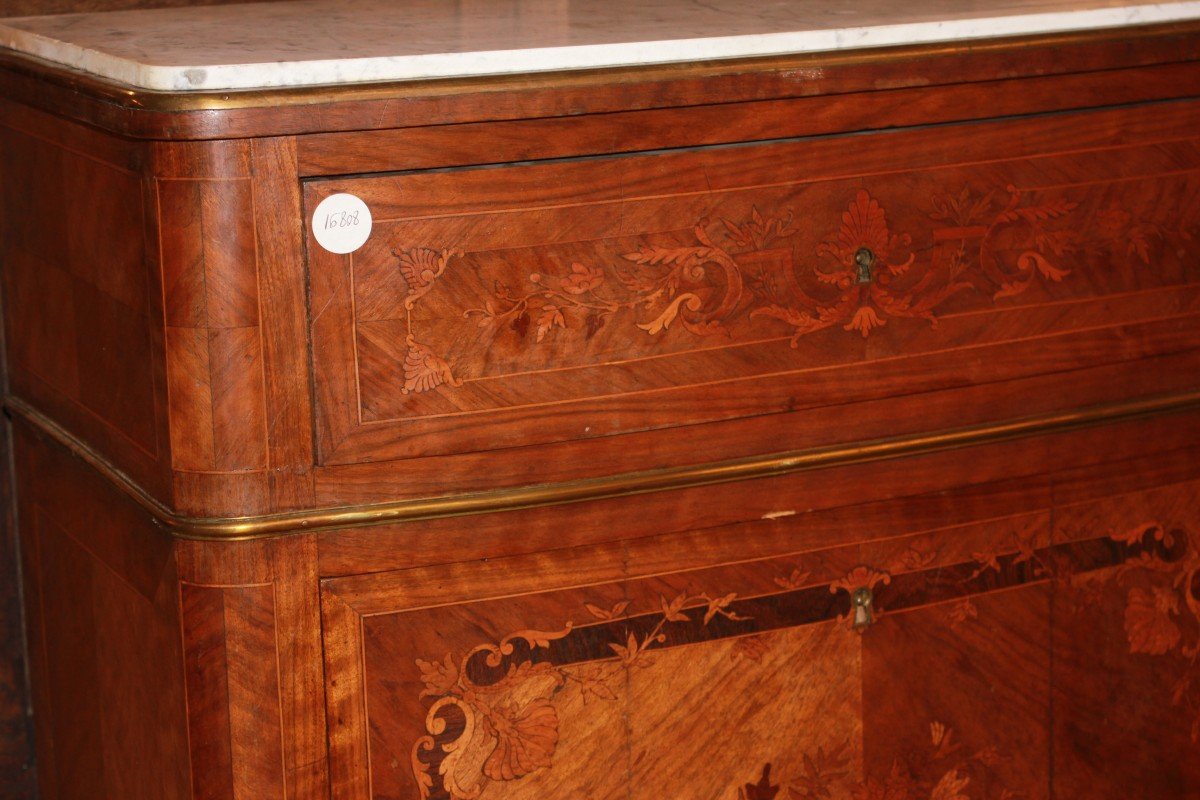 19th Century French Transition Style Secretaire Desk Chest, Richly Inlaid-photo-2