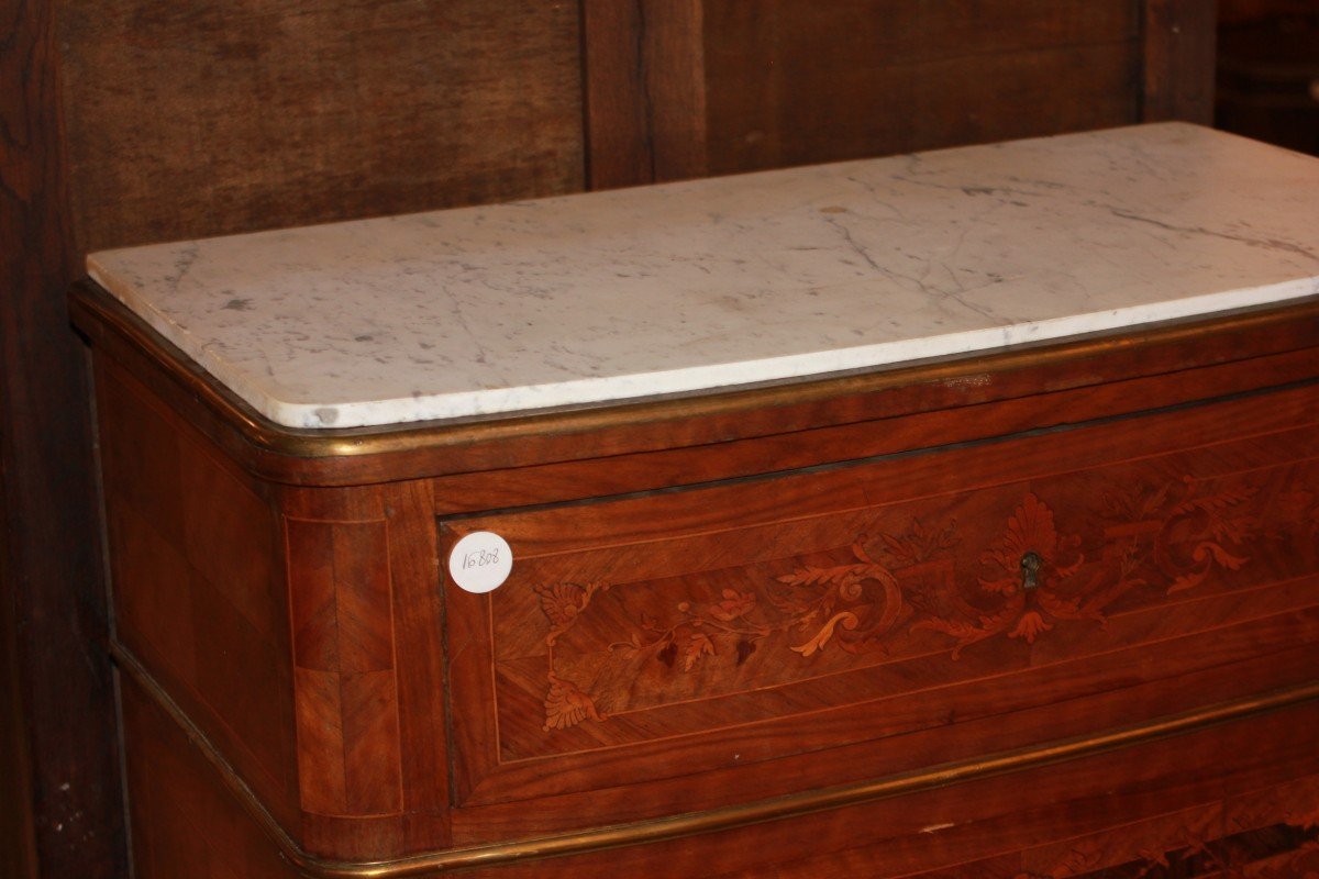 19th Century French Transition Style Secretaire Desk Chest, Richly Inlaid-photo-4