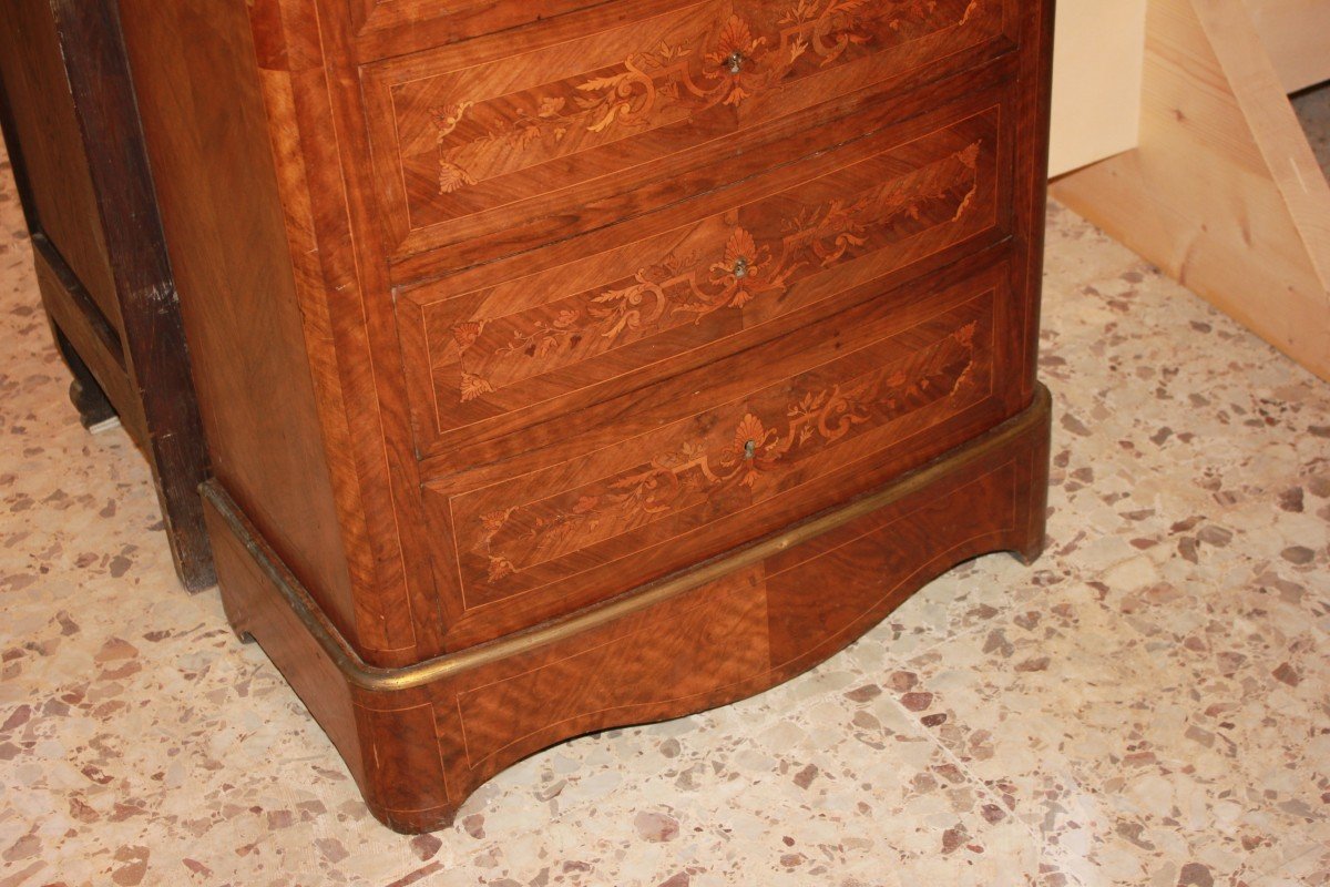 19th Century French Transition Style Secretaire Desk Chest, Richly Inlaid-photo-1