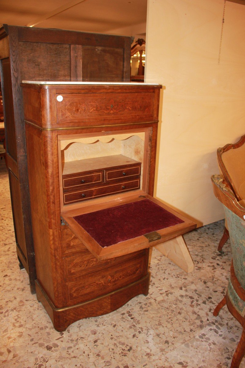 19th Century French Transition Style Secretaire Desk Chest, Richly Inlaid-photo-2