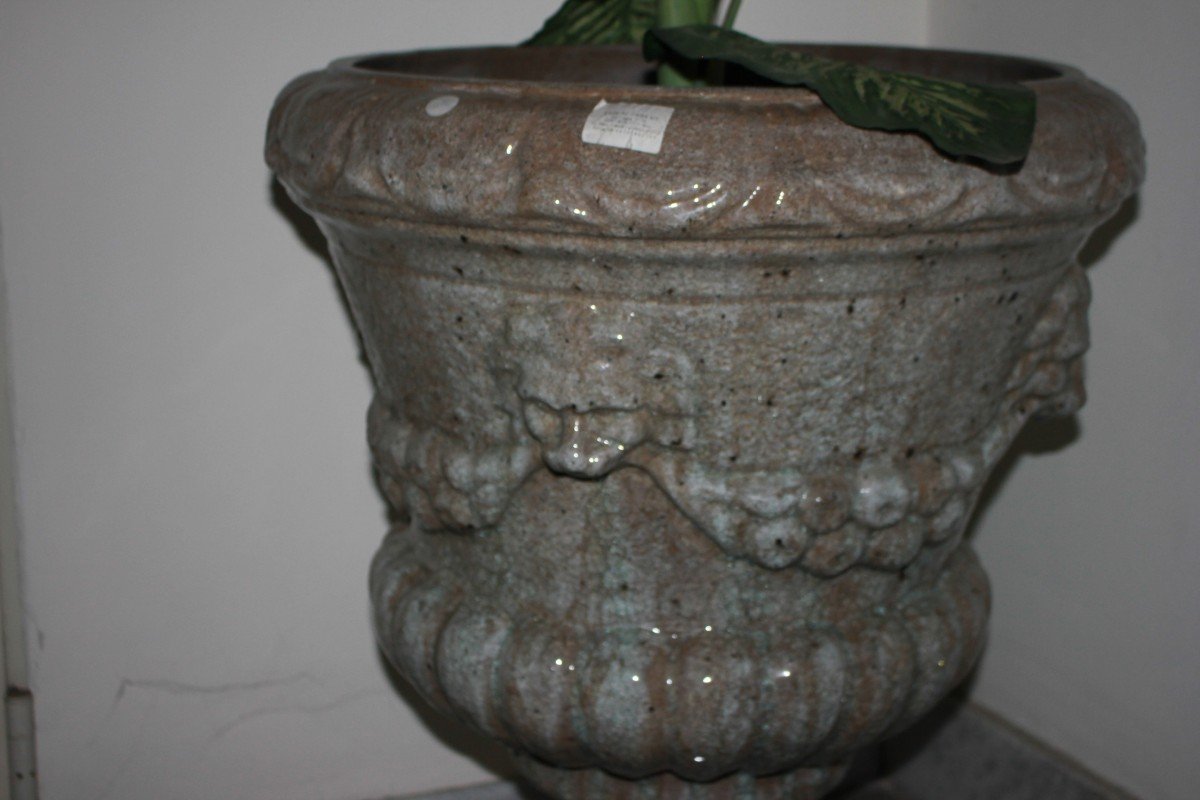 Pair Of Large Glazed Terracotta Krater Vases, Early 1900s-photo-3