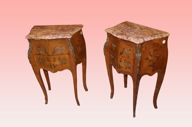 Pair Of Beautiful French Bedside Tables From The Second Half Of The 1800s, Louis XV Style