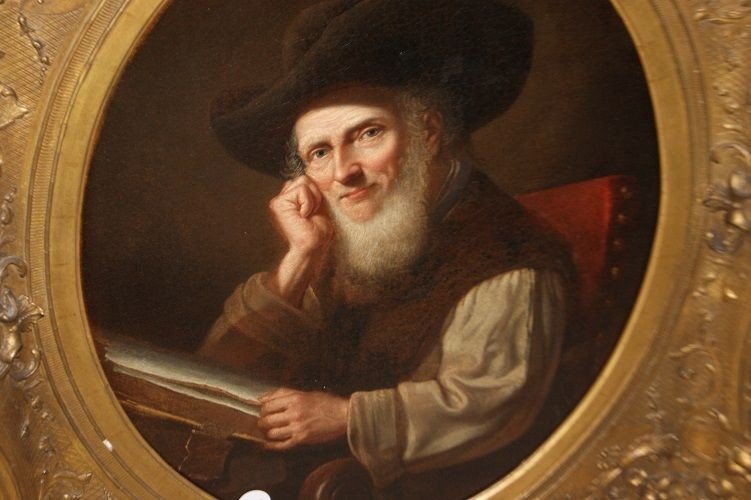  Huile Sur Toile Française De 1700, Portrait d'Un Penseur-photo-2