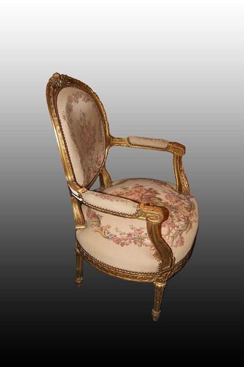 French Living Room From The 2nd Half Of The 1800s, Louis XVI Style, In Wood Gilded With Gold Le-photo-4