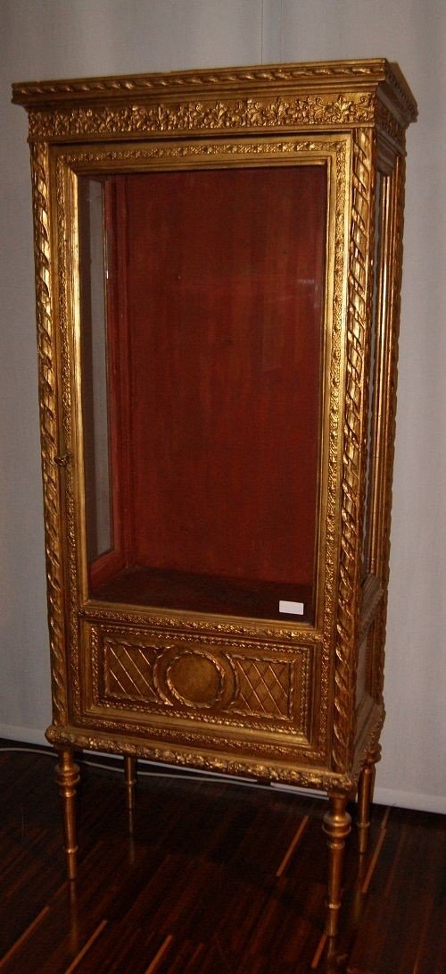 Superbe Vitrine Dorée à La Feuille d'Or Française De Style Louis XVI Des Années 1800-photo-2