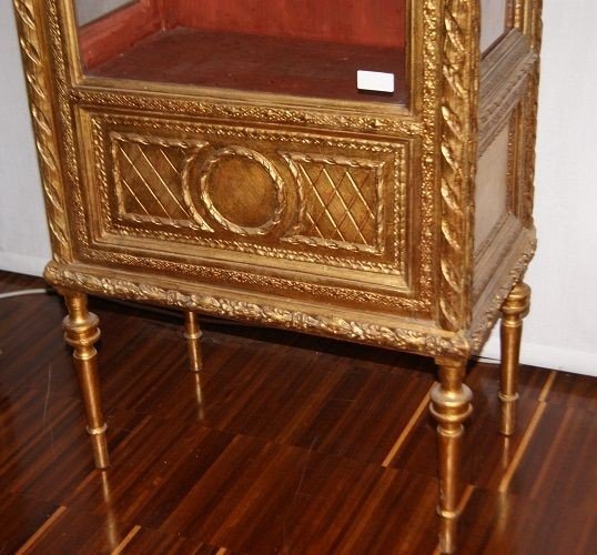 Superbe Vitrine Dorée à La Feuille d'Or Française De Style Louis XVI Des Années 1800-photo-4