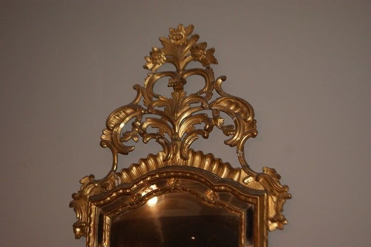 Miroir Italien Des Années 1700 Feuille d'Or Doré Louis XV-photo-2