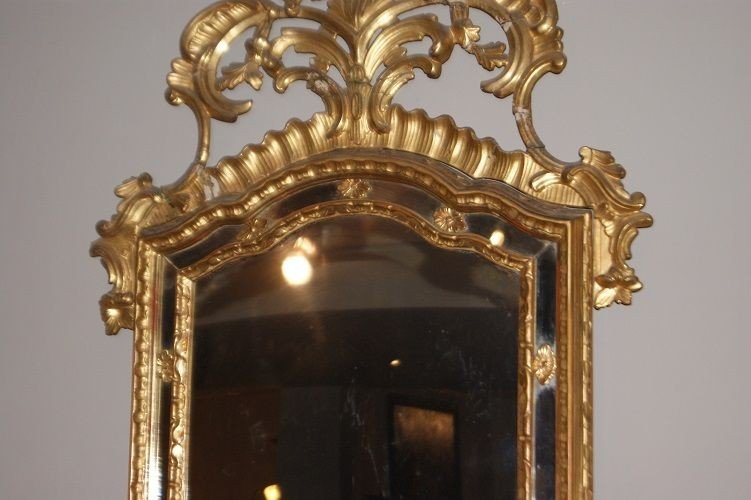 Spectacular Italian Mirror From The Late 1700s In Wood Gilded With Gold Leaf. Origin: Italy Per-photo-1