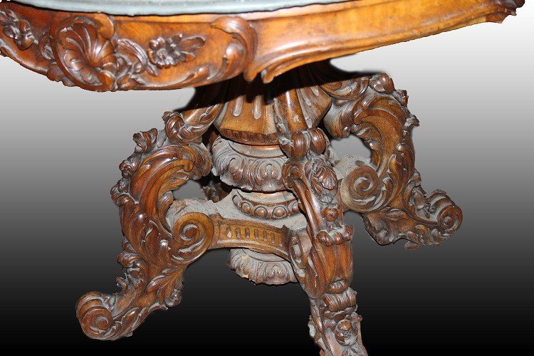 Stunning French Circular Table From The Mid-19th Century, Louis-philippe Style, With A Scagliol-photo-2