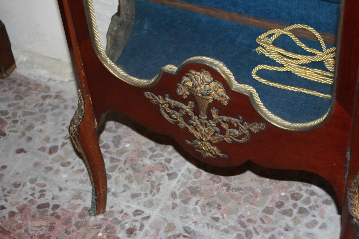 French Display Cabinet In Louis XV Style With Bronze Ornaments And Marble Top, Made Of Mahogany-photo-3