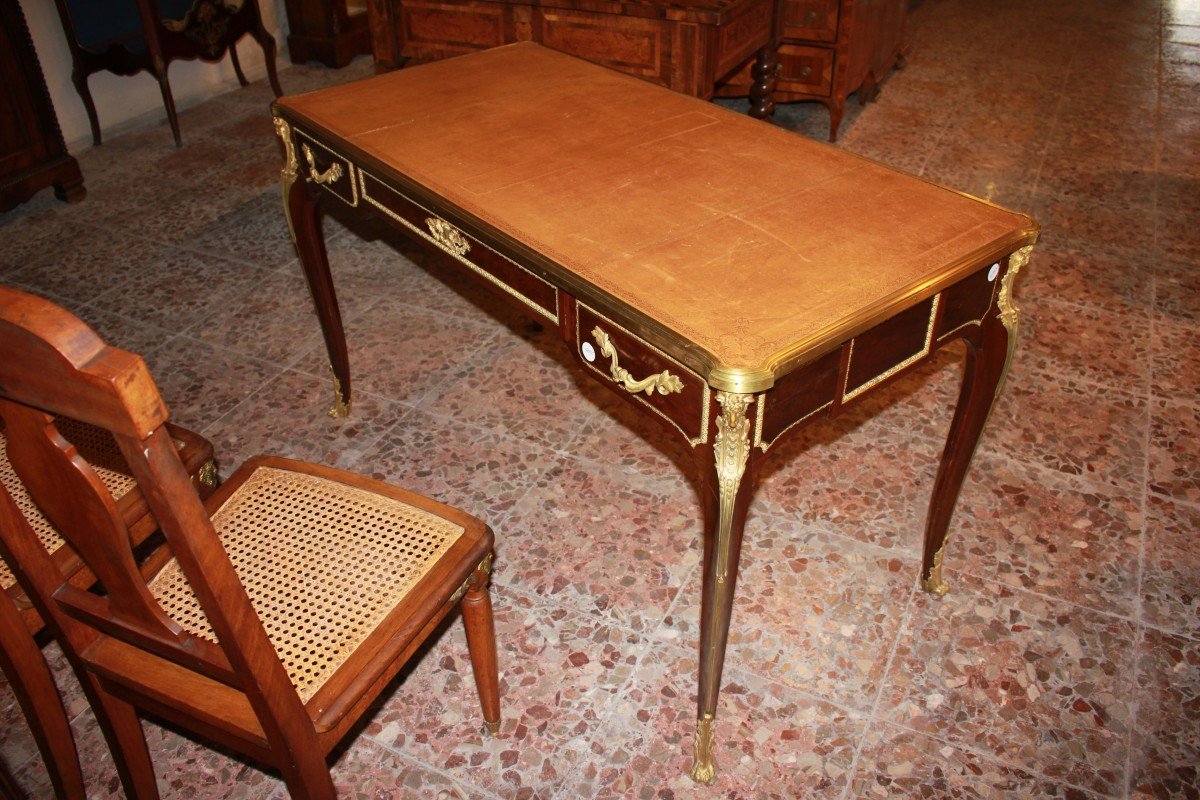 Bureau Français école François Linke Style Louis XV En Bois d'Acajou-photo-4