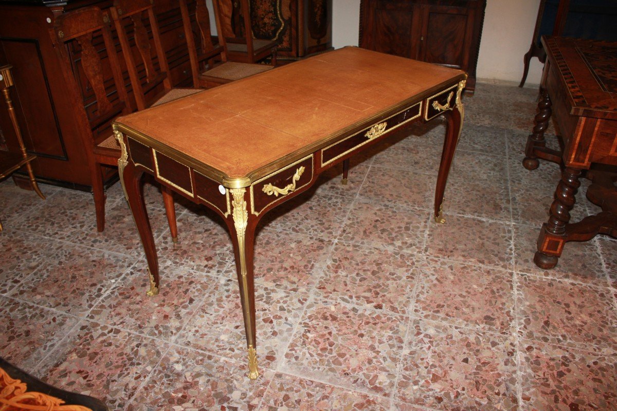 Bureau Français école François Linke Style Louis XV En Bois d'Acajou-photo-1