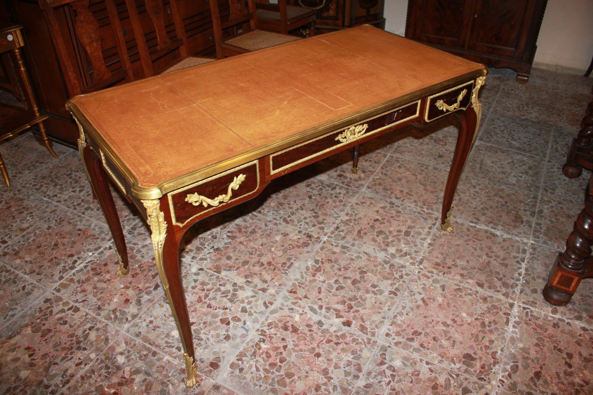 Bureau Français école François Linke Style Louis XV En Bois d'Acajou