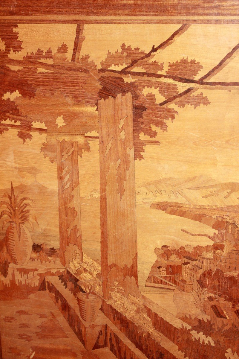 Pair Of Inlaid Wooden Panels Depicting Coastal Landscapes-photo-1