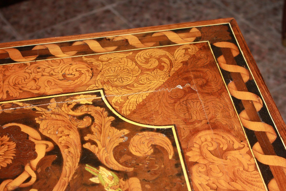 Italian Salon Writing Table From Early 1800s | Richly Inlaid With Polychrome Woods-photo-4