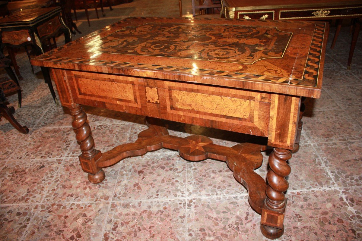 Italian Salon Writing Table From Early 1800s | Richly Inlaid With Polychrome Woods-photo-1