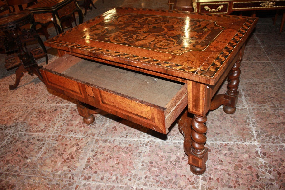 Italian Salon Writing Table From Early 1800s | Richly Inlaid With Polychrome Woods-photo-2