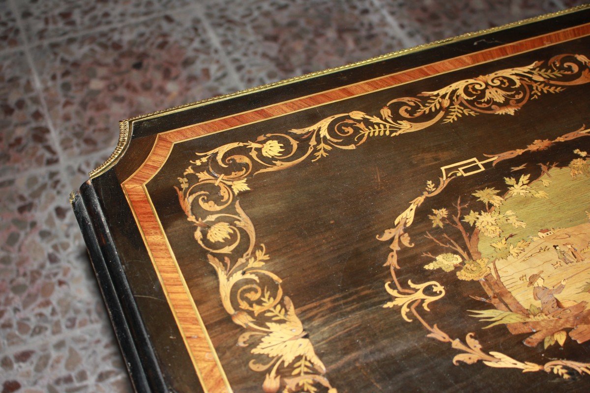 French Louis XVI Drop-leaf Coffee Table | Ebony Wood With Inlays From Late 1800s-photo-4