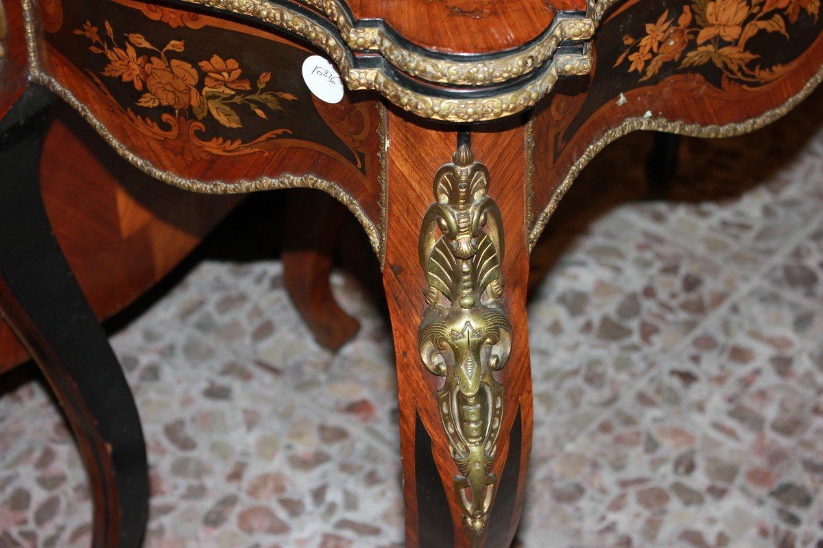 Table De Jeu Française Style Louis XV Du Milieu Du XIXe Siècle | Richement Marquetée Avec Motif-photo-2