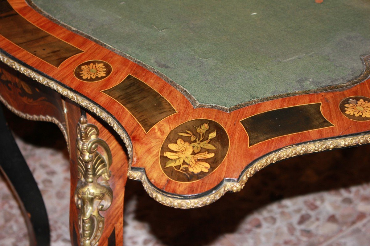 Table De Jeu Française Style Louis XV Du Milieu Du XIXe Siècle | Richement Marquetée Avec Motif-photo-5