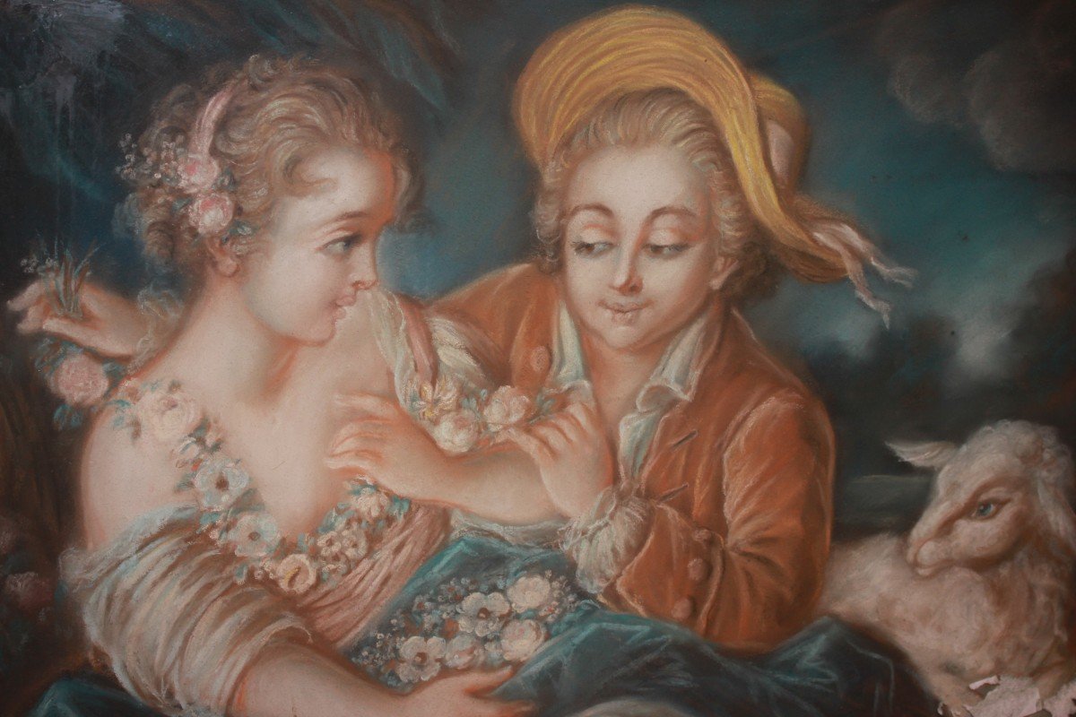 19th-century French Pastel Depicting Figures-photo-2