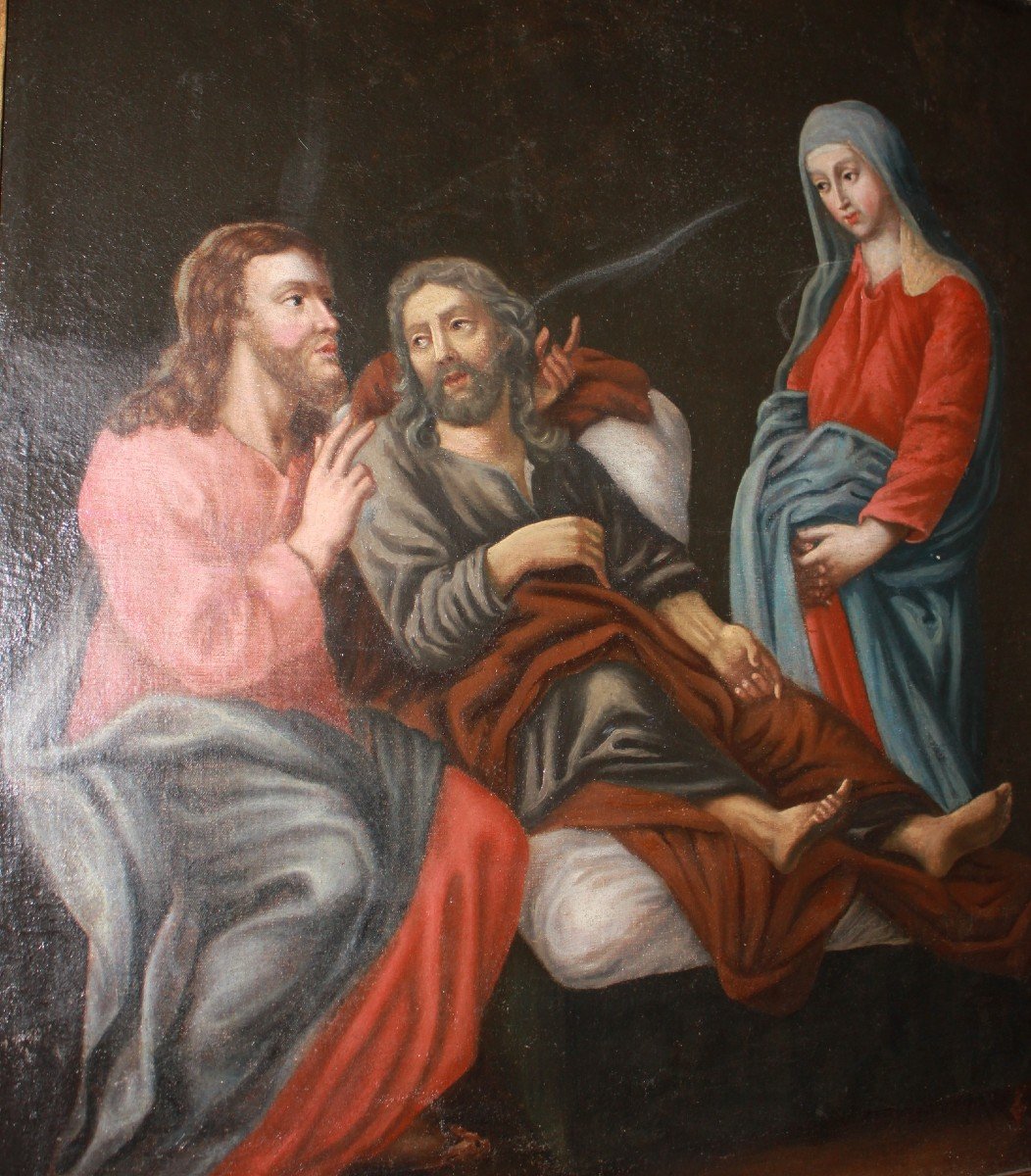 Huile Sur Toile Française Du XVIIIe Siècle Représentant La Mort De Saint Joseph-photo-2