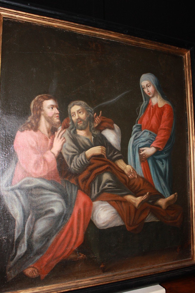 Huile Sur Toile Française Du XVIIIe Siècle Représentant La Mort De Saint Joseph-photo-3