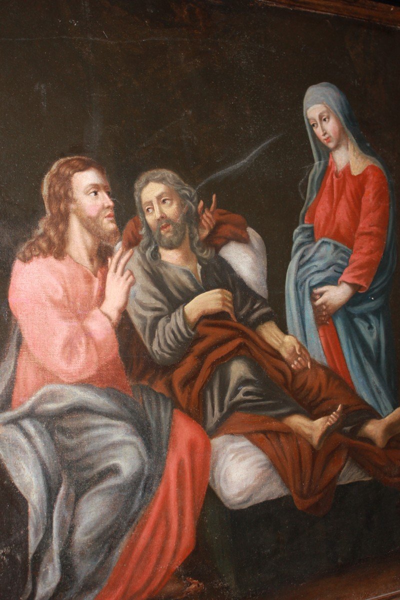 Huile Sur Toile Française Du XVIIIe Siècle Représentant La Mort De Saint Joseph-photo-4