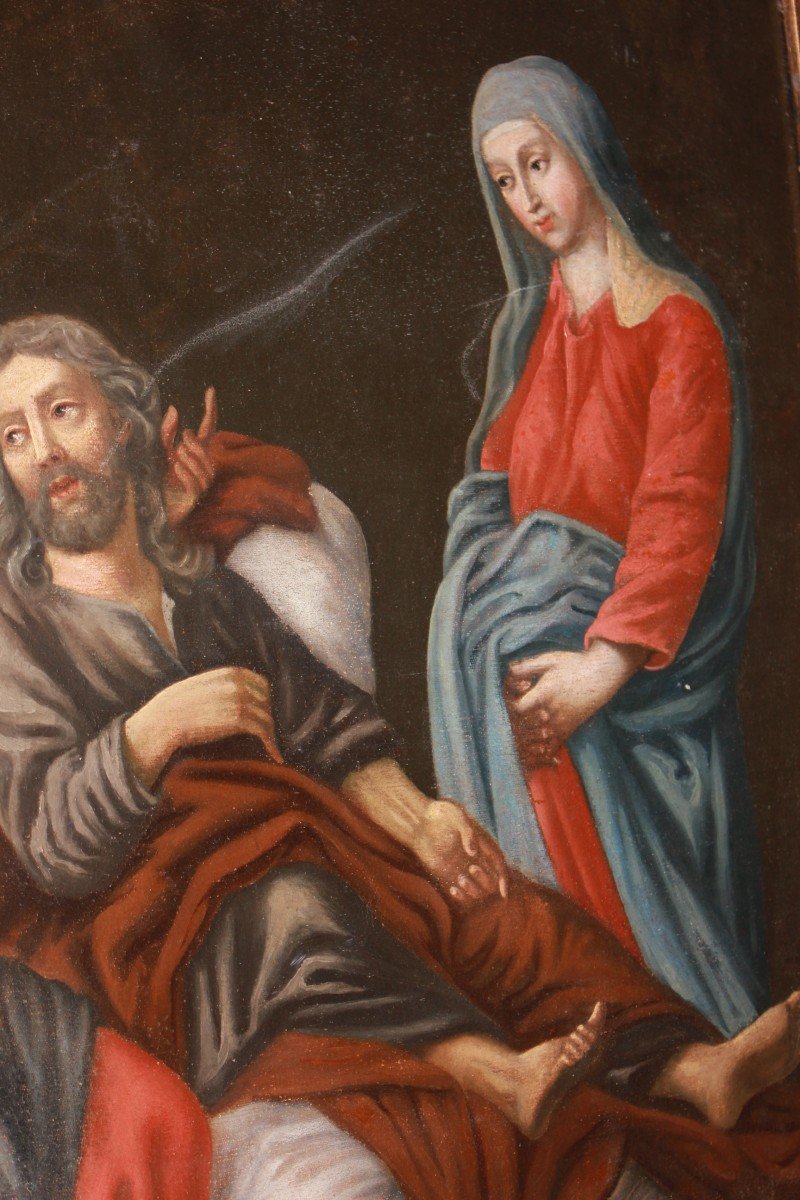 Huile Sur Toile Française Du XVIIIe Siècle Représentant La Mort De Saint Joseph-photo-2