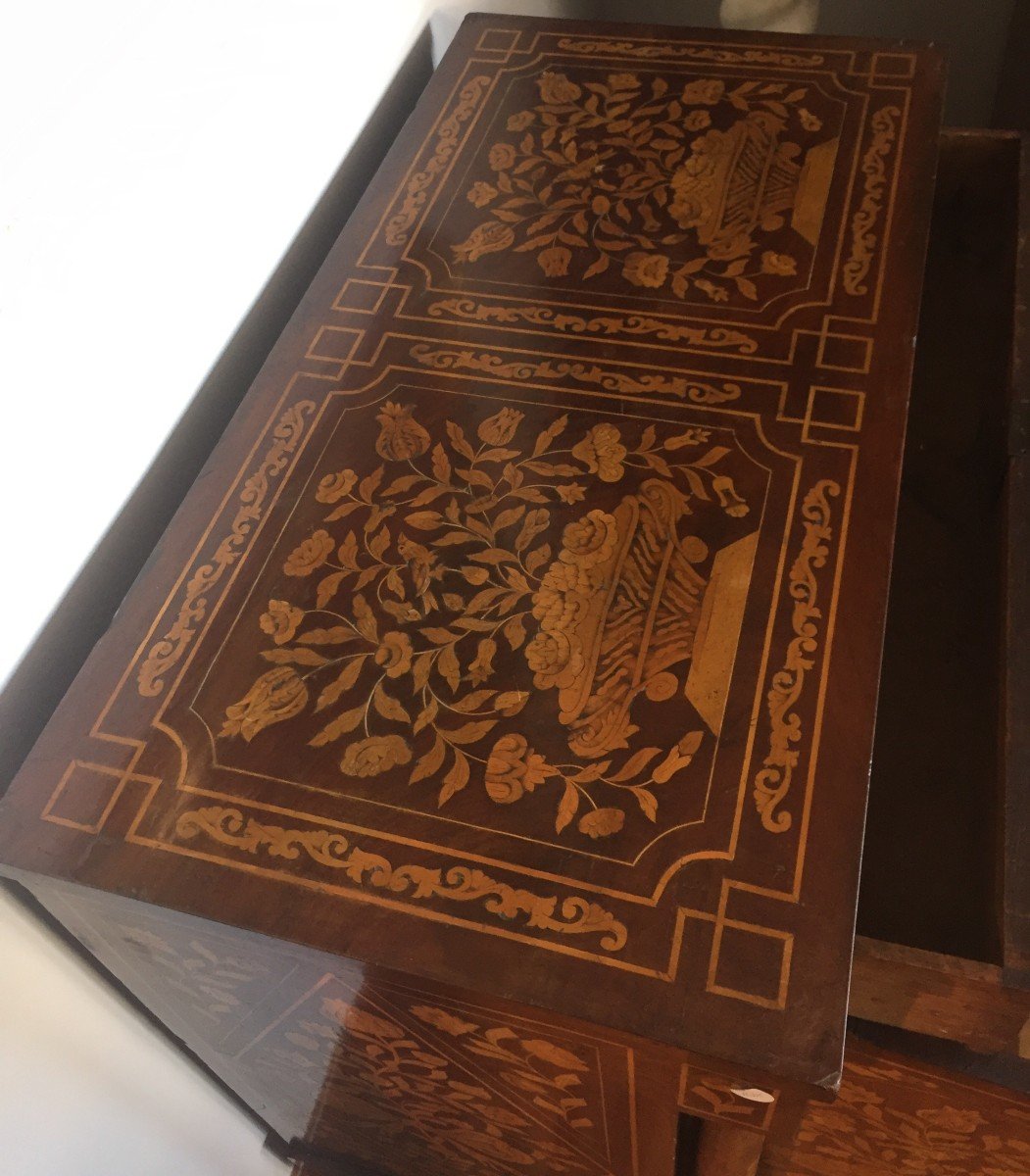 Dutch Sideboard With Two Doors And Undertop Drawer In Mahogany, Richly Inlaid On Each Side-photo-3