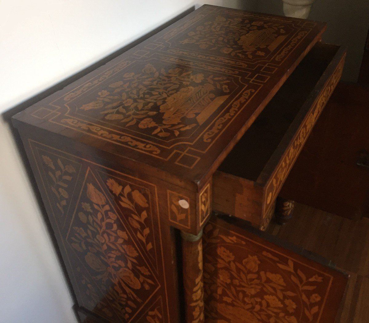 Dutch Sideboard With Two Doors And Undertop Drawer In Mahogany, Richly Inlaid On Each Side-photo-2