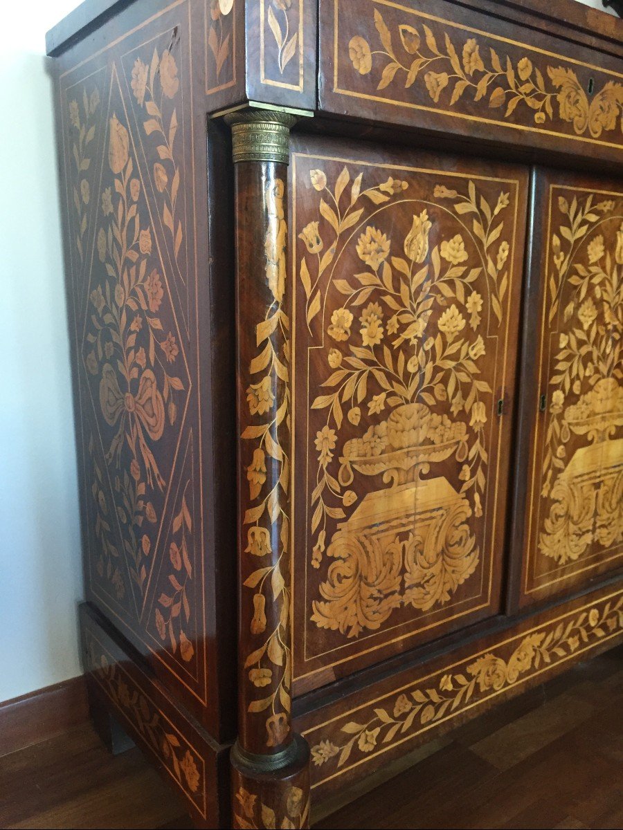 Dutch Sideboard With Two Doors And Undertop Drawer In Mahogany, Richly Inlaid On Each Side-photo-4