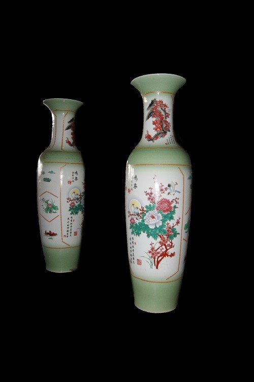 Paire De Grands Vases Chinois Du Début Des Années 1900 Et De La Fin Des Années 1800 Porcelaine