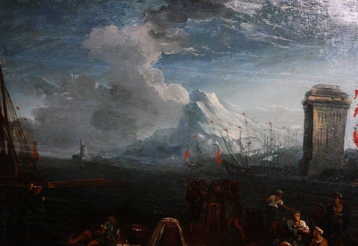 Tableau Marine Hollandaise Huile Sur Panneau Vue Marine Port Van Der Cabel (1631-1705)-photo-3