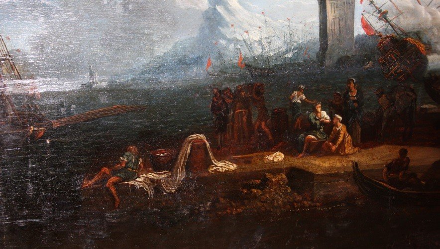 Tableau Marine Hollandaise Huile Sur Panneau Vue Marine Port Van Der Cabel (1631-1705)-photo-1