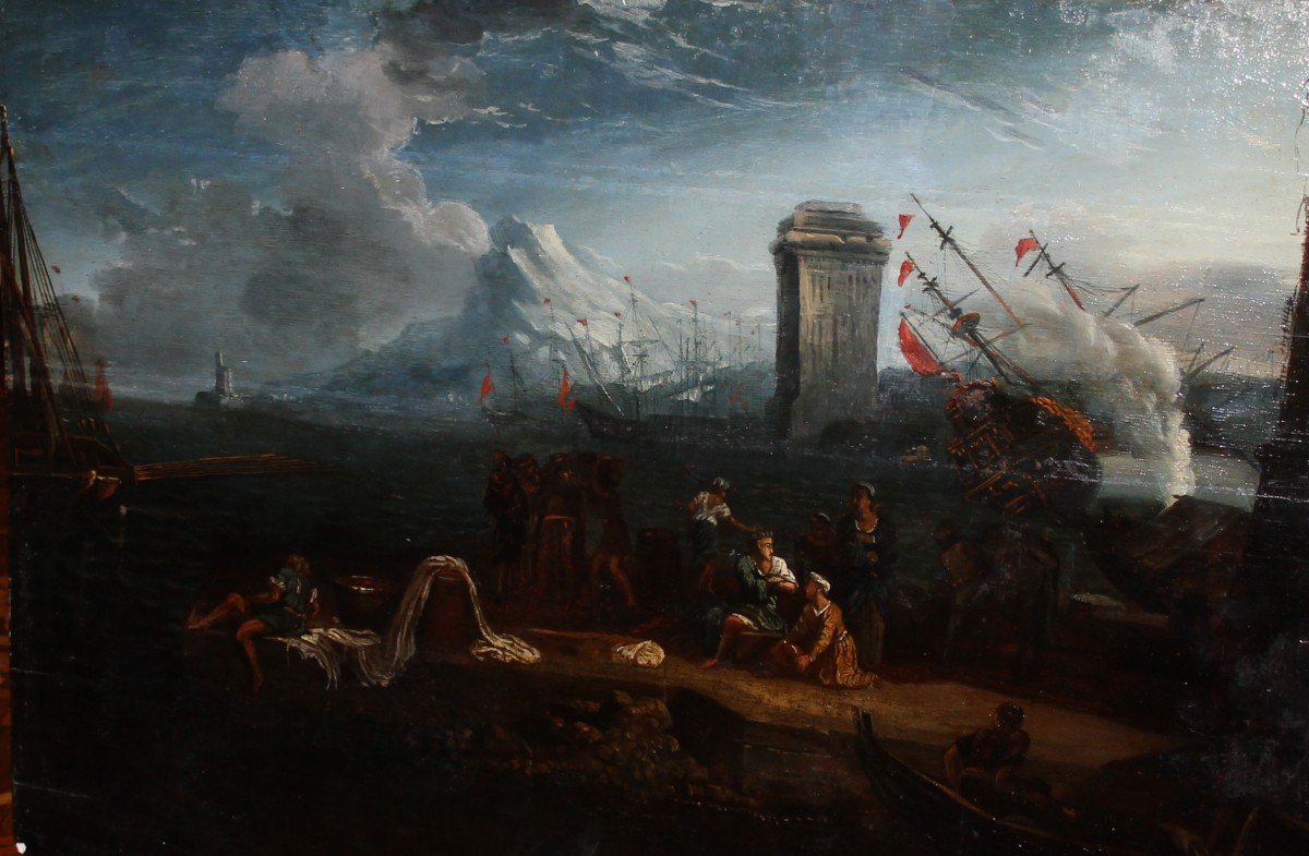 Tableau Marine Hollandaise Huile Sur Panneau Vue Marine Port Van Der Cabel (1631-1705)