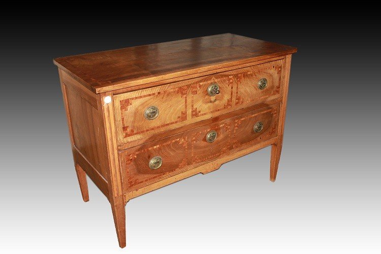 French Chest Of Drawers From The Early 1800s, In The Louis XVI Style, Made Of Walnut Wood. It F