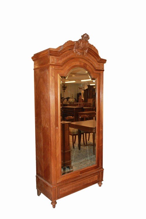 French Wardrobe From The Late 19th Century, Louis-philippe Style, In Walnut Wood. It Has A Rich-photo-2