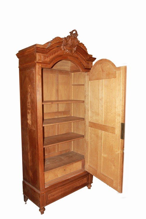 French Wardrobe From The Late 19th Century, Louis-philippe Style, In Walnut Wood. It Has A Rich-photo-3