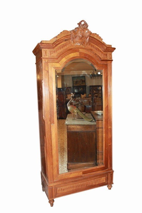 French Wardrobe From The Late 19th Century, Louis-philippe Style, In Walnut Wood. It Has A Rich