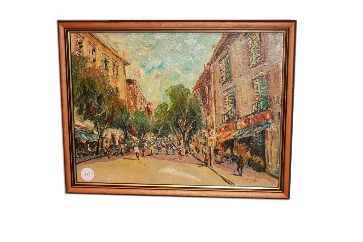 Huile Sur Toile Italienne De 1900 Par Gaetano Sperati (1908–1975) – Paysage Urbain