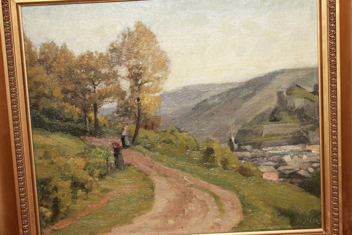 French Oil On Panel From Late 1800s – Countryside Landscape-photo-2